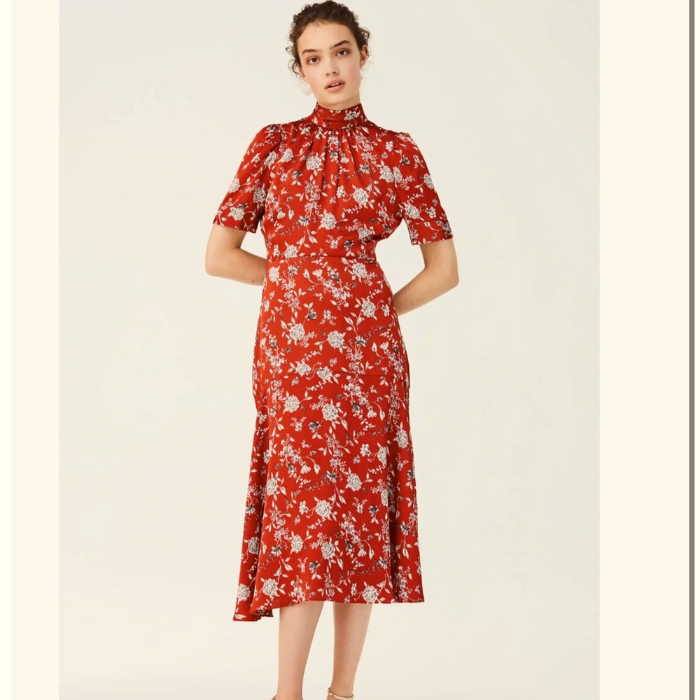 Chelsea28 Rust Floral Satin Midi Dress